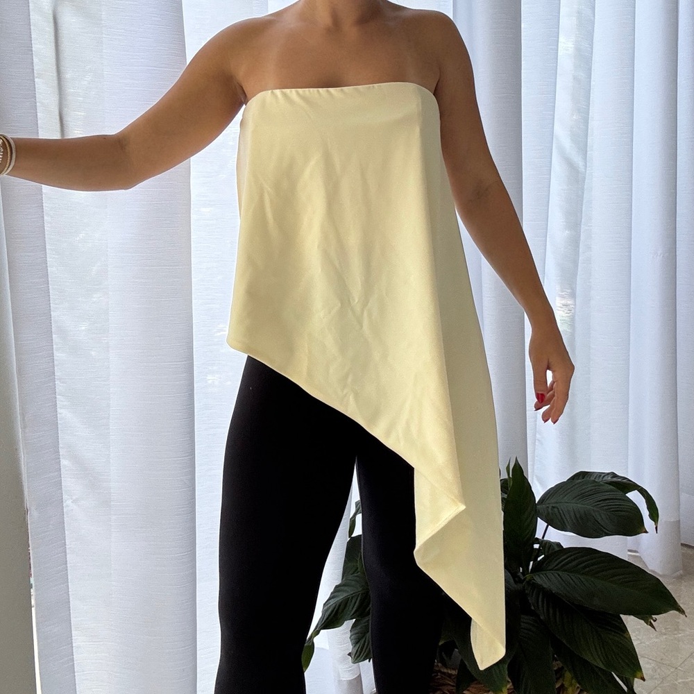 INTERMIX Strapless Asymmetrical Cream Top